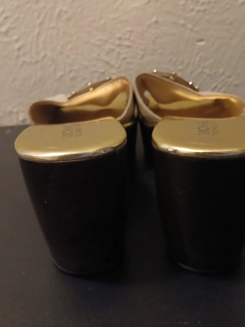 Michael Kors Gold Insole Nude/Tan Logo Slide Sandals